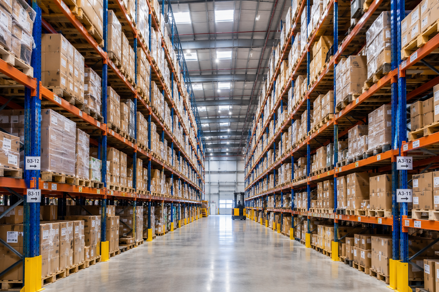 Warehouse with goods on shelves
